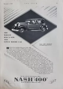 Anuncio de automóvil Nash 400 Advanced Six Ambassador vintage 1928 - Imagen 1 de 1