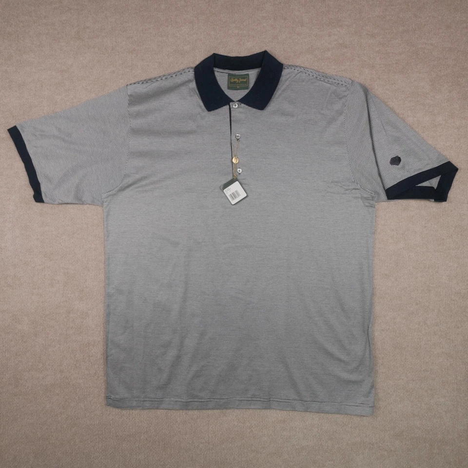 NWT Bobby Jones Collection Golf Polo Men's XL Navy/Silver Stripe Made in Italy - Image 1 of 4