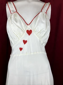 CUTE 1930s rayon hearts Ooltewah dressing gown slip lounge dress - Picture 1 of 6