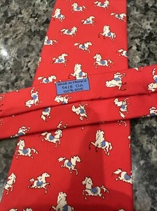 Cravate en soie équestre cheval galop blanc Hermès Made France 5418 rouge OA - Photo 1/4