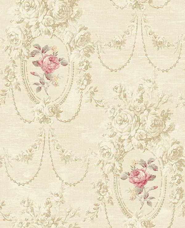 Papel Pintado Rojo Rosa Taupe Bronceado Floral Ramo Camafeo en Bronceado Imitación, 56 Pies Cuadrados Perno Foto 1 de 1