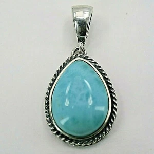 Genuine, Caribbean, Blue Teardrop LARIMAR Pendant in 925 STERLING SILVER #0382 - Picture 1 of 3