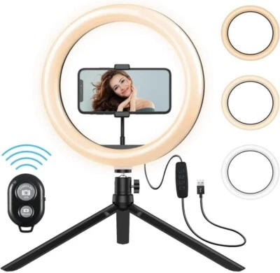 10" LED Ring Light with Stand for YouTube Makeup Video Live Phone Selfies - Image 1 of 4
