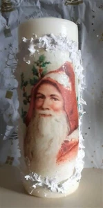 Decoupage Hand Decorated Christmas Pillar Candle Gift - Picture 1 of 4