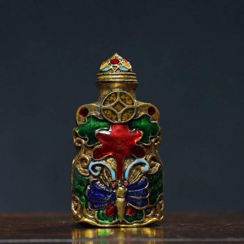 Botella de tabaco pintada en cobre Treasure de colección antigua Foto 1 de 4