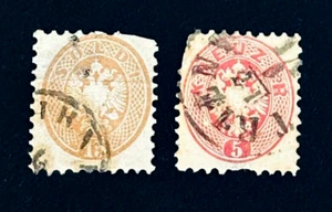 AUSTRIA TURKEY Stamp Lot - 1863-64 Double Eagle 15 Soldi 5 Kreuzer Used r40 - Picture 1 of 2