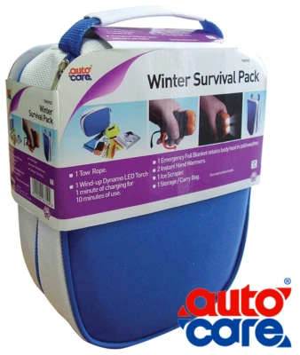 Autocare Winter Survival Pack Torch, Tow Rope, Ice Scraper, Emergency Blanket