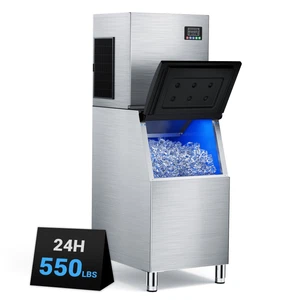 Commercial Ice Maker 550 LBS/24h with 350 LBS Storage Bin, 156 Ice Cubes in 5-15 - Picture 1 of 10