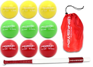PowerNet Sweet Spot Training Bat + 3.2" Progressive Weighted Ball 9 Pack LITE - Picture 1 of 4