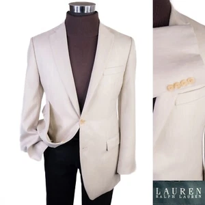 Lauren Ralph Lauren Sz 40L Light Beige Sport Coat Jacket Blazer Poly Blend - Picture 1 of 13