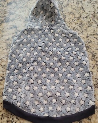 Dog Fleece Gray White Star Pull Over Hooded L Large Grey Charcoal Knit Trim - Image 1 of 4