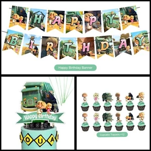 Trash Truck Birthday Party Decorations Garbage Truck Banner Cake Cupcake Toppers - Picture 1 of 7