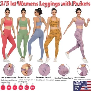 Mujeres Cintura Alta Control Barriga Gimnasio Yoga Pantalones Entrenamiento Leggings con Bolsillos - Imagen 1 de 90