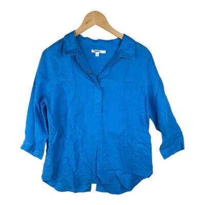 Blusa de lino para mujer Chico azul liso con botones en la espalda manga 3/4 talla 0 (US 4) Foto 1 de 4
