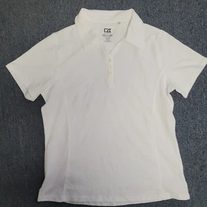 Ladies Cutter & Buck DryTec Short Sleeve V-Neck Golf Polo Shirt White Large - Picture 1 of 4