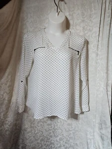 Maurices Women's XXL Roll Tab Sleeve Front Zip Pockets Polka Dot Blouse 5449 - Picture 1 of 7