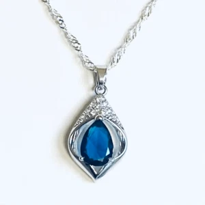 AVH Sterling Silver & Sapphire Blue Necklace - Picture 1 of 10