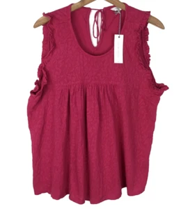 Top Lucky Brand para mujer M rosa mangas con volantes gasa boho borlas ojo de cerradura NUEVO - Imagen 1 de 9