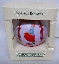 Hallmark Red Satin Ball Ornament Norman Rockwell 1982 Santa Suit Choir Boy Used