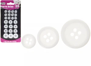 PMS Pack Of 20 White Assorted Round 4-Holed Sew On Buttons (869035) - Picture 1 of 1