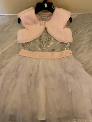 Vestido Jona Michelle Niña Talla 5 Elegante/Vacaciones/Fiesta Blanco Plata y Rosa con Cinturón Foto 1 de 4