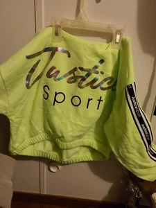 Justice Girls Cropped Hoodie Sweatshirt  Size 7/8 Pullover Lime Green  - Picture 1 of 3