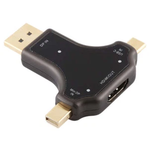 D63A DisplayPort + Mini DP + UCB-C / Typ-C Stecker auf HDMI Buchse 3 in 1 Adapter, - Bild 1 von 8