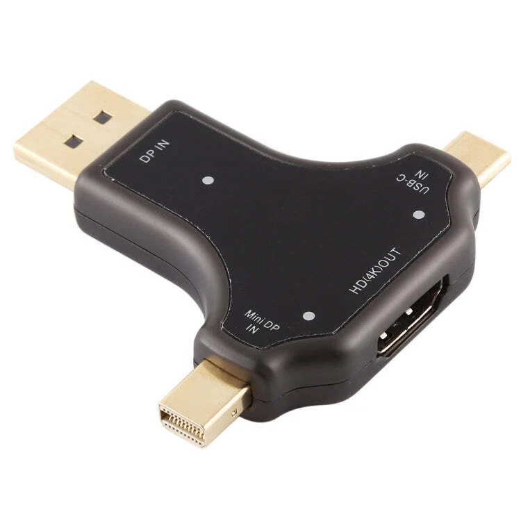 D63A DisplayPort + Mini DP + UCB-C / Type-C Male to HDMI Female 3 in 1 Adapter,  - Image 1 of 4