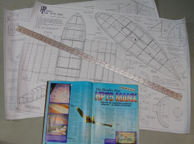 RCSA Model Airplane Plans (RC): Handley Page H.P. 75 MANX 50" 9.5" Scale E.P. - Image 1 of 4