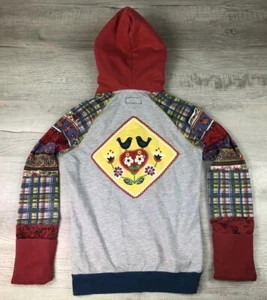 Re Threadz Clothing Patchwork Hoodie Bohemian Bird Sweatshirt Zip Up Kids Size M - Picture 1 of 19