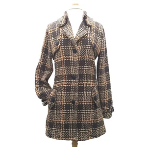 Element Brown Plaid Knit Trench Coat Extra Long Sleeves 27" Woman's Sz LG - Picture 1 of 14