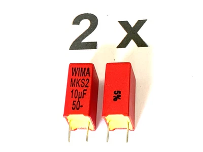 10uF, 50V, 30V~, 5%, RM5, MKS2, WIMA, MKS2B051001N00JSSD, 7,2x11x16, 2 pezzi