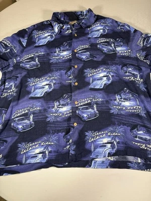 Camisa Hawaiana George 2XL Clásica Island Rides Hot Rod Coche Rayón Aloha Azul Foto 1 de 4