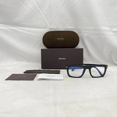 Tom Ford Hombres Cuadrado Grueso Borde Completo Azul Luz Bloqueo Gafas TF5757B Negro Foto 1 de 4