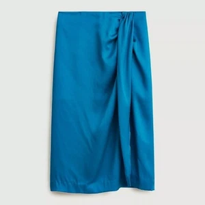 J. Gonna slip Crew Sarong blu prussiano brillante raso stile midi #AP692 donna 8 - Foto 1 di 15