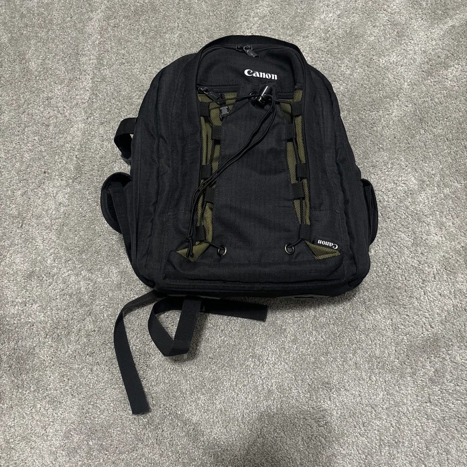Canon Deluxe Camera Backpack Bag Black Olive Green Nylon Hiking Durable - Image 1 of 4