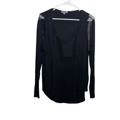 Blusa para mujer Joseph A grande negra cuello en V encaje manga larga boho corbata top Foto 1 de 4