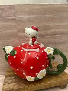 Sanrio Hello Kitty Strawberry and Flowers Ceramic Teapot By Blue Sky - 2024 New - Picture 1 of 10