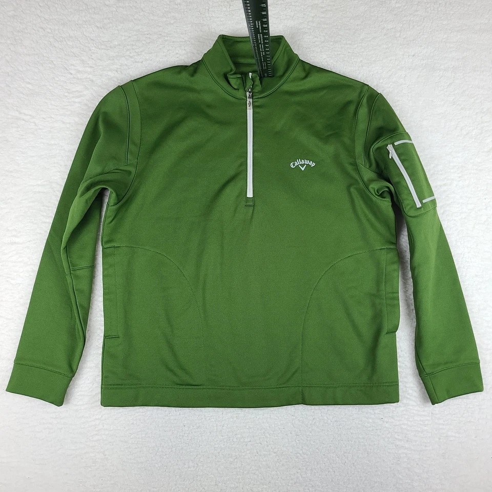 Callaway 毛衣男式中号绿色纯色四分之一拉链性能科技高尔夫 — 第 1/4 张图片