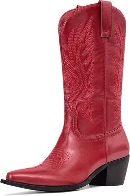 MUCCCUTE Botas de Vaquero para Mujer - Media Pantorrilla Vaquera Bordadas Gruesas...  Foto 1 de 4