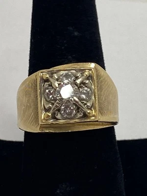 ANILLO SELLO ORO AMARILLO 14K 5 RBC DIAMANTES 10G TALLA 9.5 (TDW035498) Foto 1 de 4