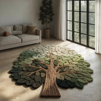 Artistic Tree Rug – Sculptural Leaf and Trunk Design Rug for Living Room - Image 1 of 4