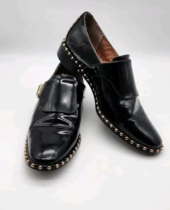 Adrianna Papell "Pierce" Black Patent Leather Studded Slip On Loafers  8.5M  - Picture 1 of 10