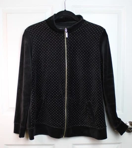 Women's VTG Karen Scott Black Velour Zip Up Casual Jacket Mini Gold Studs Size M - Picture 1 of 5