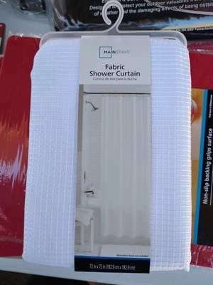 Cortina de ducha de tela Mainstays Waffle blanca 72x72 Foto 1 de 4