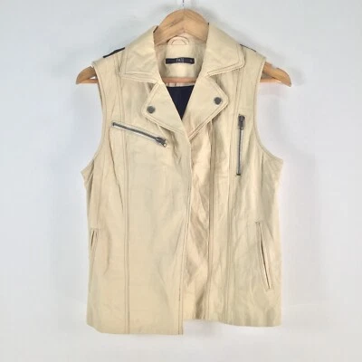 Fate Chaqueta Cuero Chaleco Talla 10 Mujer Beige Cuello Sin Mangas 104470 Foto 1 de 4
