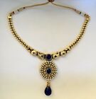 Blue And Gold Indian Stone Work Necklace 
