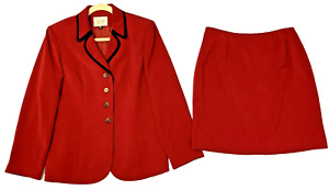 Le Suit Skirt Suit Women's 10P Red with Black Accent Conservative Classic