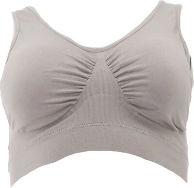 Sujetador Rhonda Shear 2 piezas de ocio sin costuras quitar almohadillas rubor gris claro 1X nuevo sin etiquetas (316) Foto 1 de 4