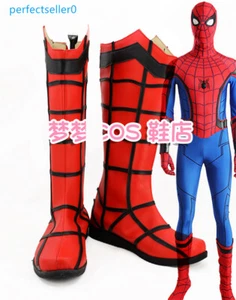 Spider-Man Cosplay Shoes Red Long Boots Custom Men's Leather Boot Halloween Men - Picture 1 of 7